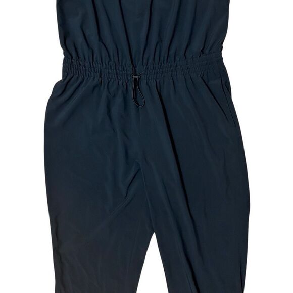 Athleta Womens Black Sleeveless Jumpsuit Size 16 Elastic Waist Tapered Utility - Picture 3 of 10